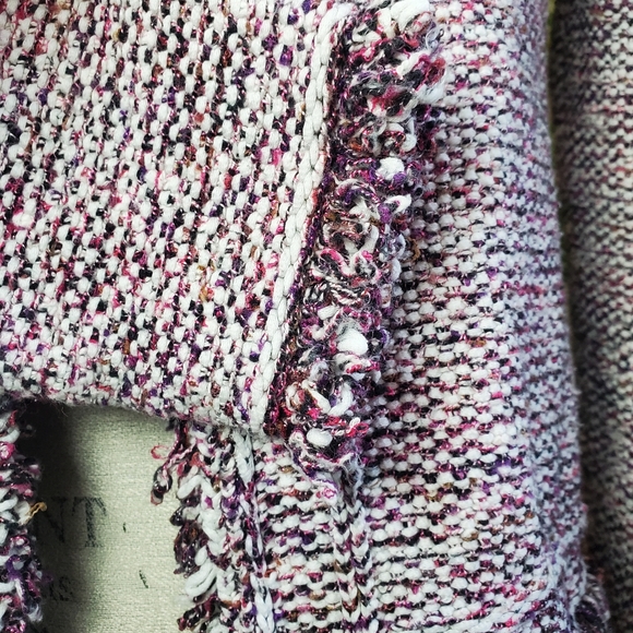 MASSIMO DUTTI | Tweed Frayed Hem Open Purple Italian Yarn Blazer - Picture 7 of 14